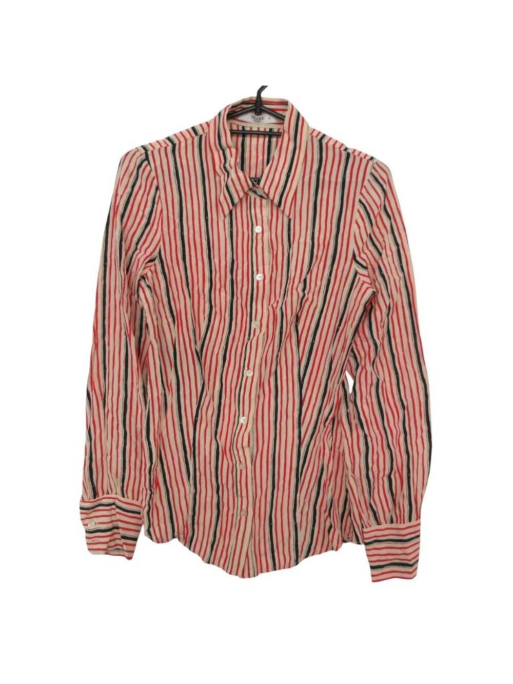 Prada Long Sleeve Shirt Silk 100% Striped Top Blouse Red